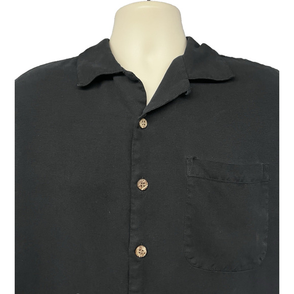 Tommy Bahama Relax Black Hawaiian Embroidered Button Up Silk Shirt Large Pocket - Picture 4 of 9